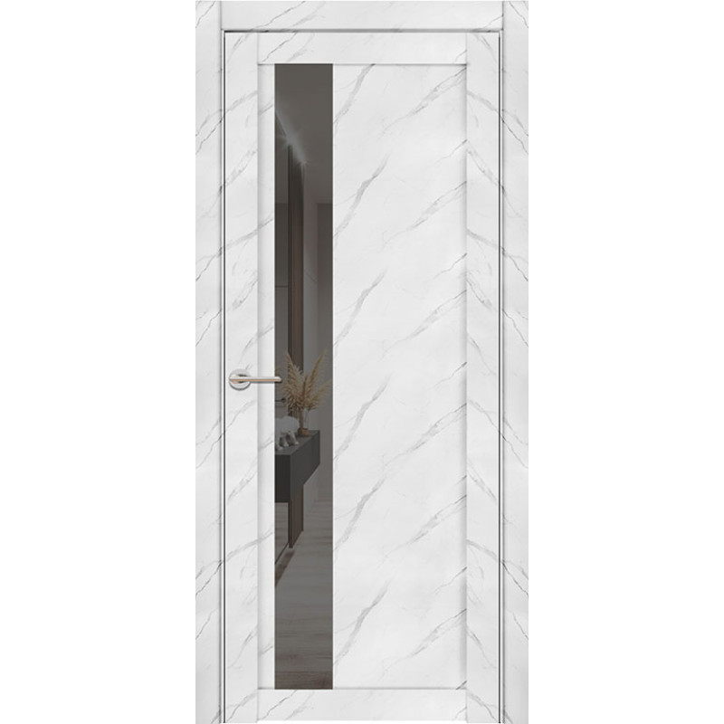 Межкомнатная дверь экошпон Soft Touch UniLine Mramor 30004/1 Marable монте белый стекло зеркало грей