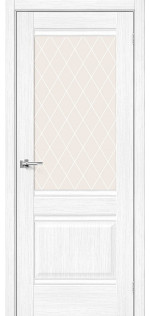 Межкомнатная дверь экошпон Прима-3 Snow Melinga со стеклом White Сrystal