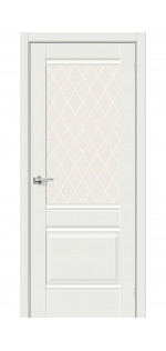 Межкомнатная дверь экошпон Прима-3 White Matt со стеклом White Сrystal